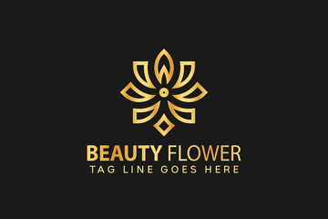Gold Beauty Flower Luxury Logo Design Vector Illustration