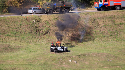 extinguishing the car with foam