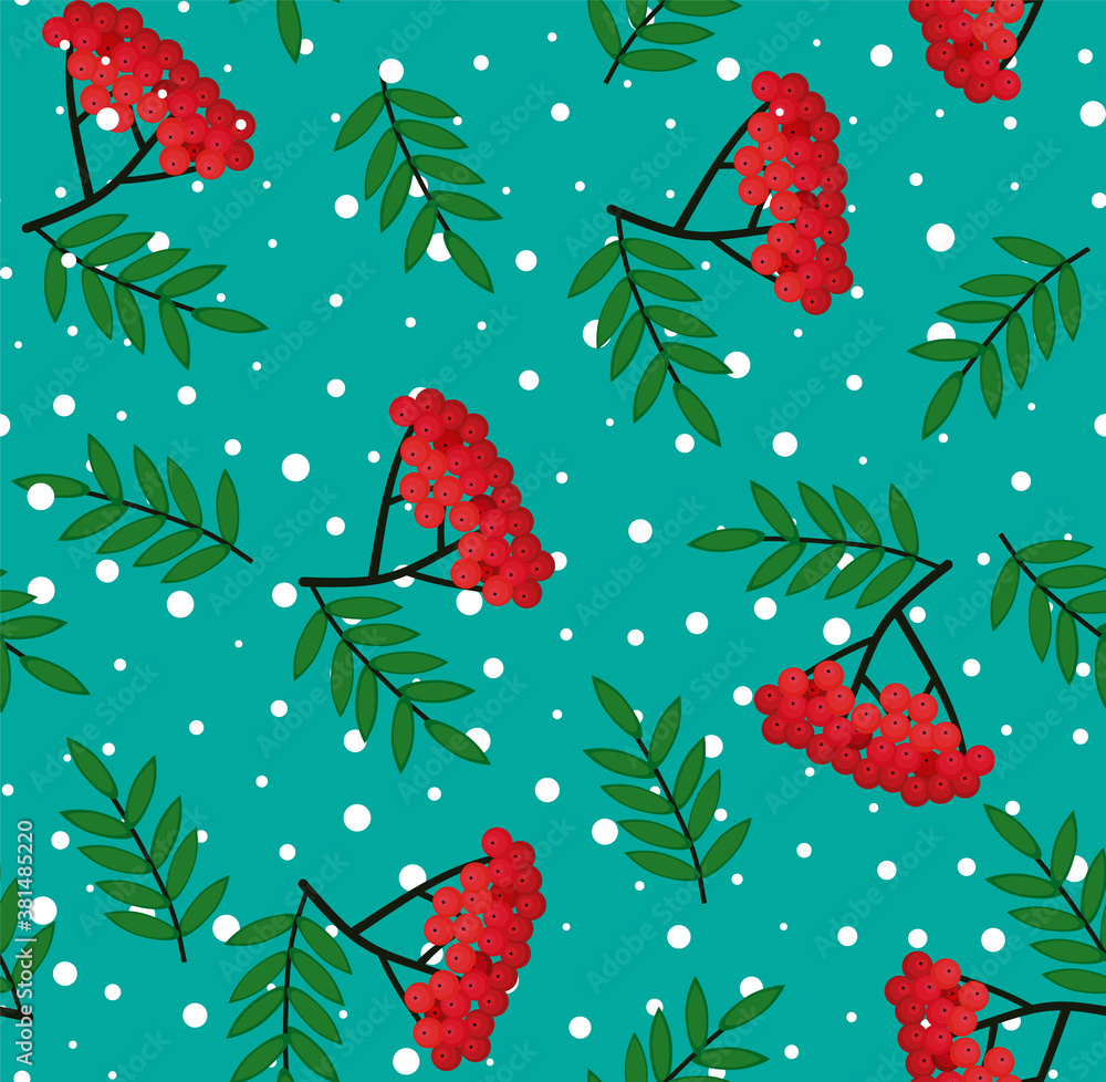 Aufkleber seamless pattern with bunches of rowan berries on a white background. vector sketch. use for packagi