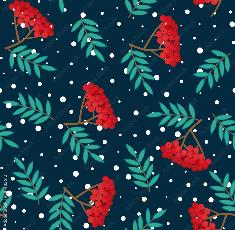 Aufkleber seamless pattern with bunches of rowan berries on a white background. vector sketch. use for packagi
