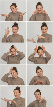 a young woman collage of different emotions