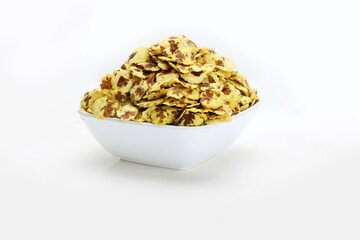 Indian snacks chana chor/jor garam in white background.