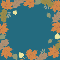 Naklejka na ściany i meble Square frame of autumn leaves of various trees. Autumn background design for your text, illustration for postcards and invitations.