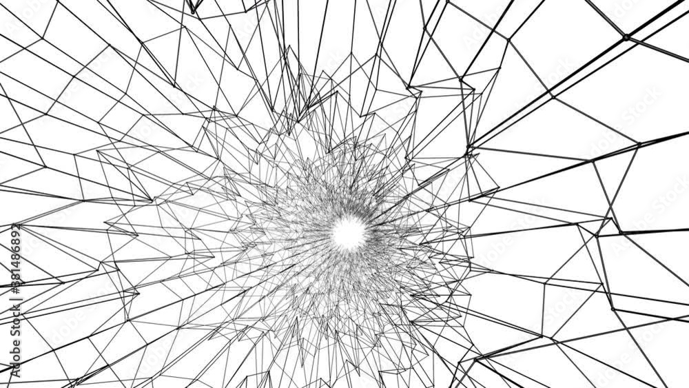Poster abstract tunnel from a moving three-dimensional black lattice. animated looping background. 3d rende
