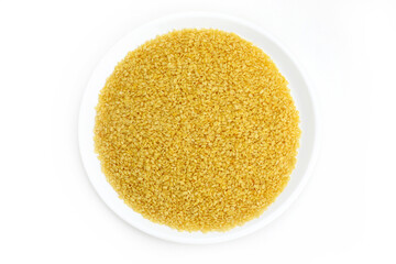 Indian snacks deep fried moong dal in white plate in white background.