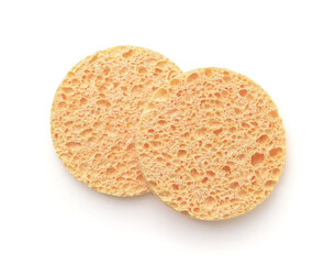 Top view of two round facial cosmetics sponges