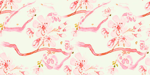 Watercolour Cherry Blossom. Seamless Apple 