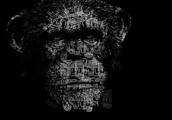 Portrait de singe avec des mots en 3D.