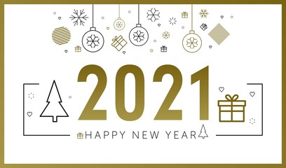 vector illustration of happy new year gold and black collors place for text christmas balls 2021