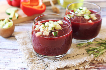 Beetroot gazpacho, cold vegetable summer soup