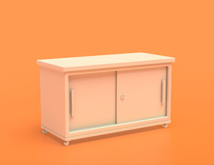 white plastic bathroom cabinet in yellow orange background, flat colors, single color, 3d rendering