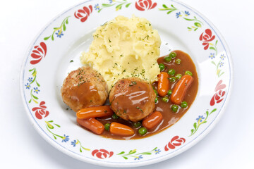 meatballs with mashed potato and vegetables