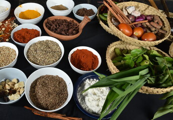 Various dried Indian spices on the table 