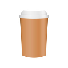 Vector realistic 3d brown kraft paper disposable cup icon with reflection and texture isolated on white background. Design template for graphics, mockup. Front view