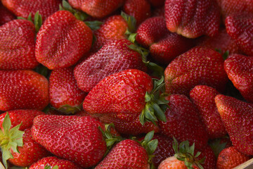 red juicy ripe strawberries on the background