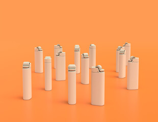 a couple of lighter white plastic bad habit objects  in yellow orange background, flat colors, single color, 3d rendering