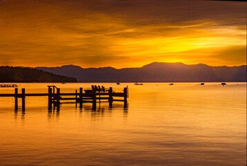 Tranquil sunrise over the Lake Tahoe, Nevada