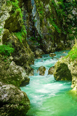Gorges of Soca near Tolmin in Slovenian Triglav National park.