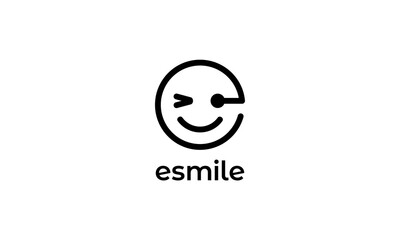 initial letter E with head face smile logo design template