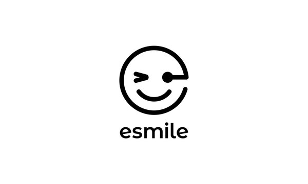 initial letter E with head face smile logo design template