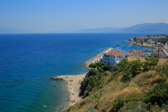 A view from the shores of the town of Trilye with its narrow streets and historical houses. Bursa, Turkey