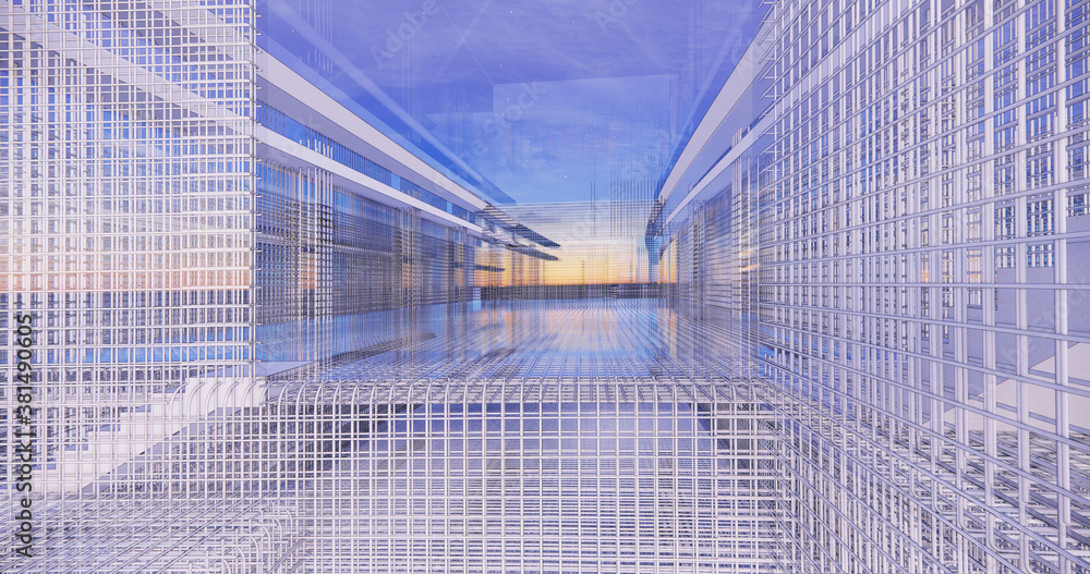 Poster 3d bim model of reinforcement framework of the building
