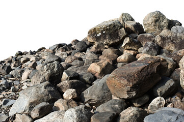 Fototapeta na wymiar Heap of dark stones isolated on white background