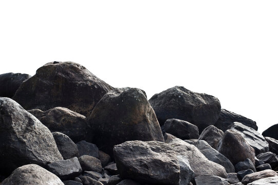Heap of dark stones isolated on white background