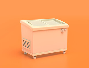 white plastic popcicle freezer in yellow orange background, flat colors, single color, 3d rendering