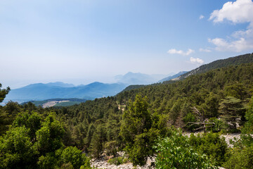 Fototapeta premium Panoramic view of Beautiful mountains in Kemer, Turkey at sunrise