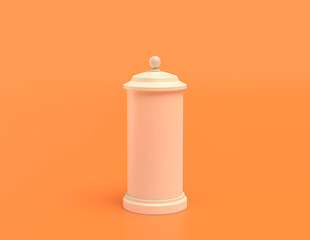 white plastic object in yellow orange background, flat colors, single color, 3d rendering