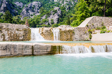Naklejka premium Beautiful waterfall in Gorge Kesme Bogaz, Kemer, Turkey