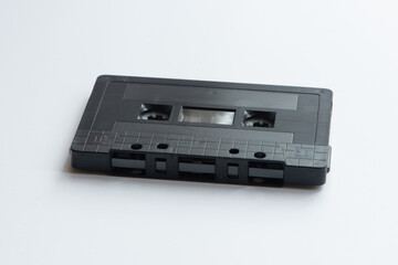 Retro plastic cassette tape from 70s 80s 90s. Concept of music history.