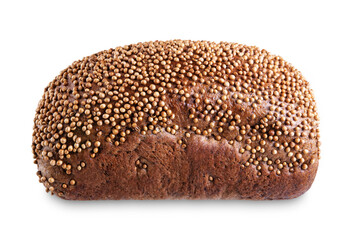 Rye bread with coriander sprinkled on a white isolated background