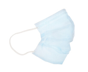 single blue medical mask on white background