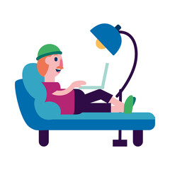 Isolated woman worker sofa home workoffice icon- Vector