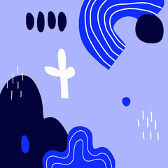 Stoffe zum Nähen Abstract background.Hand drawn various shapes and doodle objects.Simple modern trendy vector illustrations. Bright blu colors. Contemporary pattern for print. Wallpaper design.