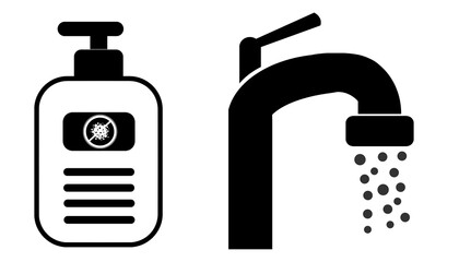 Gel hydroalcoolique et un robinet d'eau