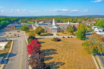 Aerial Drone Photography Of Downtown Rochester, NH (New Hampshire) During The Fall