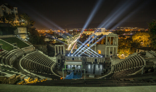 Roman theatre of Philippopolis in Plovdiv, Bulgaria.Panorama of the ancient Amphitheatre in Plovdiv