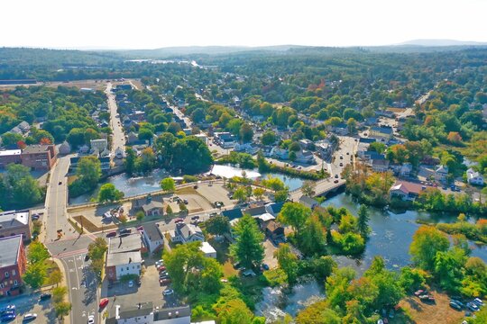 Aerial Drone Photography Of Downtown Rochester, NH (New Hampshire) During The Fall