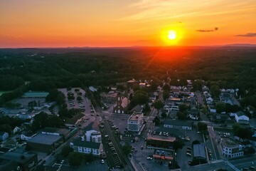 Aerial Drone Photography Of Downtown Dover, NH (New Hampshire) During Sunset