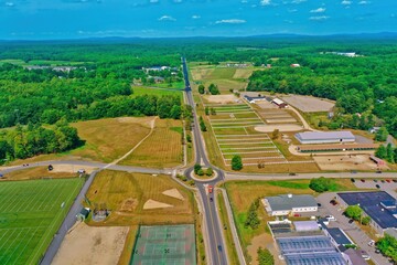 Aerial Drone Photography Of Downtown Durham, NH (New Hampshire) During The Summer