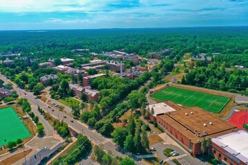 Aerial Drone Photography Of Downtown Durham, NH (New Hampshire) During The Summer