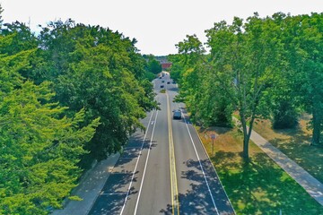 Aerial Drone Photography Of Downtown Durham, NH (New Hampshire) During The Summer