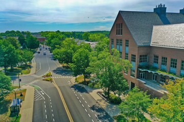 Aerial Drone Photography Of Downtown Durham, NH (New Hampshire) During The Summer