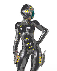 Naklejka premium astronaut girl on sci-fi suit is watching