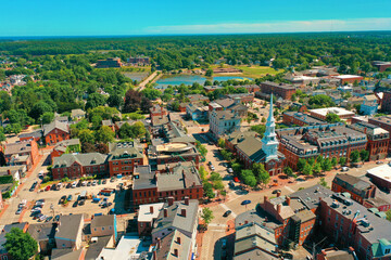 Fototapeta na wymiar Aerial Drone Photography Of Downtown Portsmouth, NH (New Hampshire) During The Summer