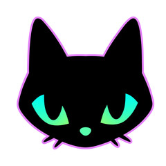 head of a black cat with cute colorful eyes