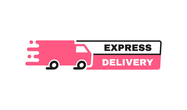 Express delivery badge with truck. Banner template design for shipping, delivery and moving company. Modern vector illustration